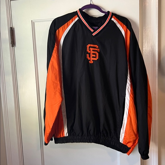 San Francisco Giants Black and Orange V-Neck Pullover Windbreaker - Picture 1 of 2